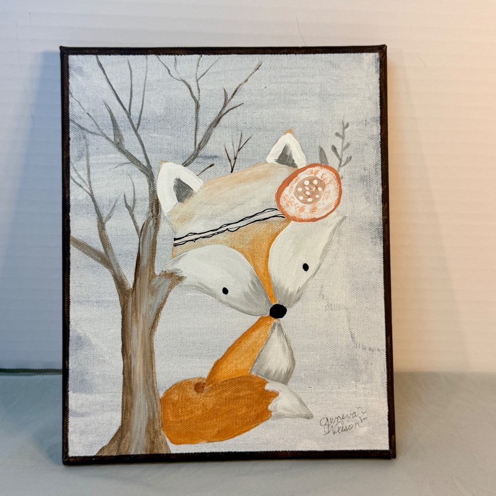 Geneva Nelson Original Fox Painting Stretched Canvas Woodland Nursery Art 8x10